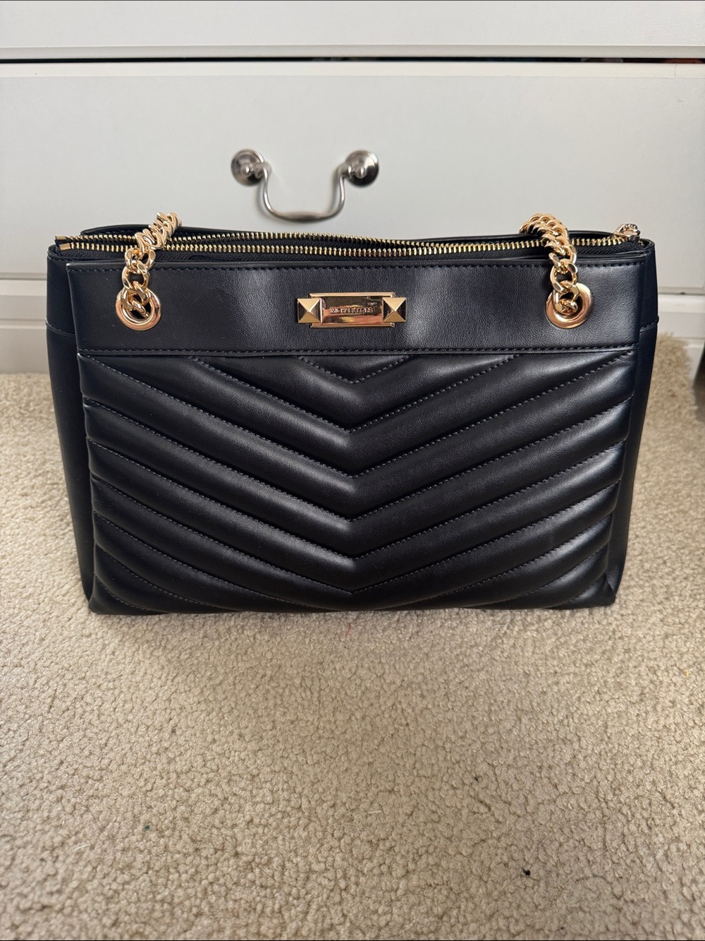 Michael Kors Black Quilted Shoulder Bag with Gold Chain